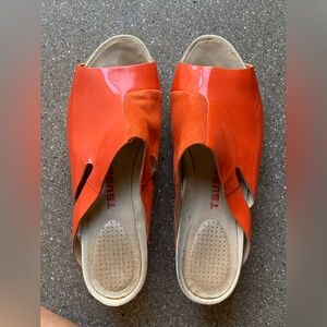 Orange TSUBO wedge sandals